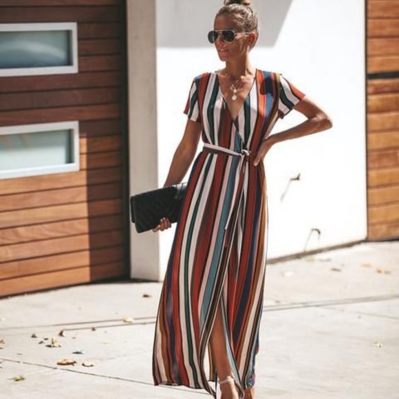 Vici Dresses & Skirts - VICI Oasis Short Sleeve Bardot Wrap Maxi Dress